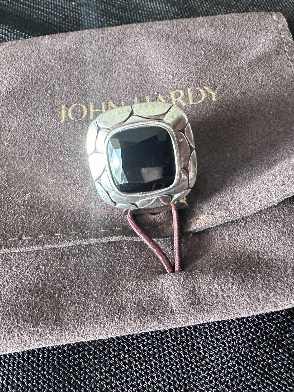 JOHN HARDY Sterling Silver Obsidian Cocktail Ring Size 7 Kali Pebble 925